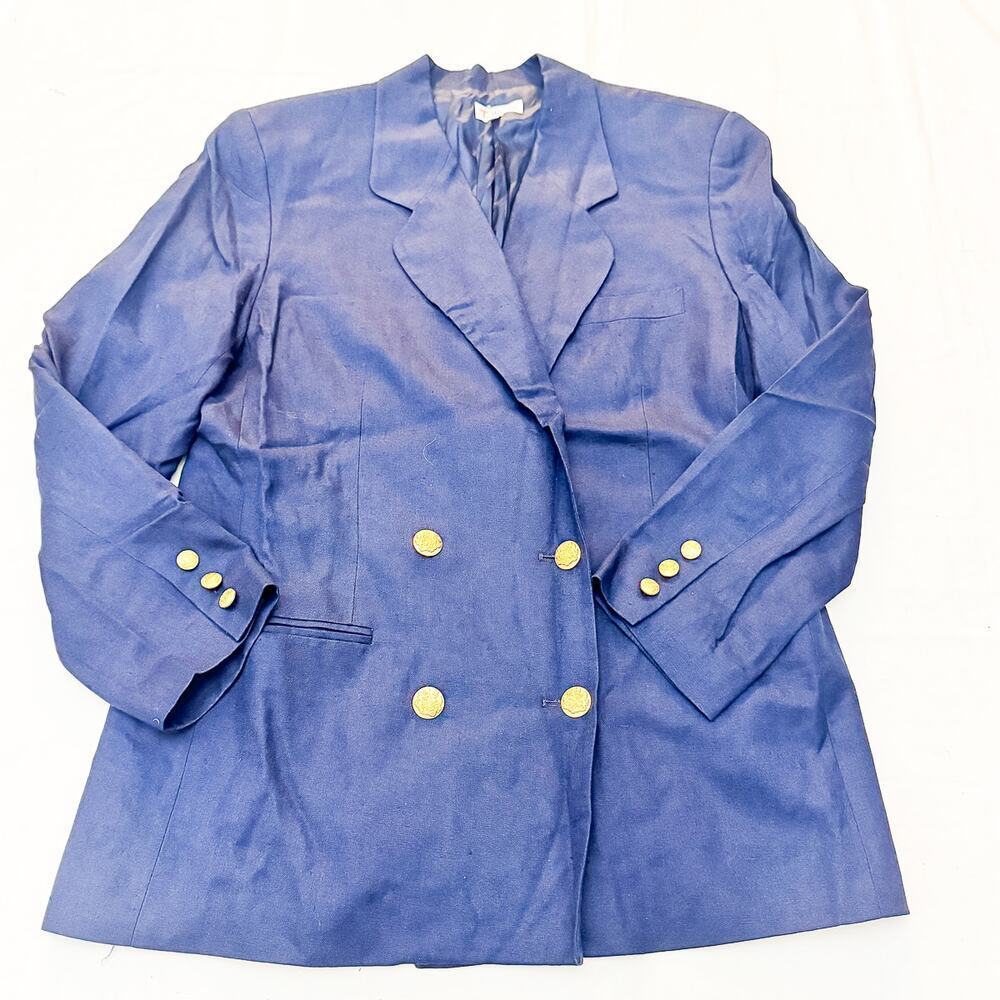 Talbots Navy Military Style 2-Button Blazer Gold Buttons Size 14 Italian Fabric